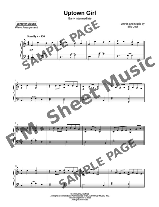 Uptown Girl Early Intermediate Piano By Billy Joel F M Sheet Music